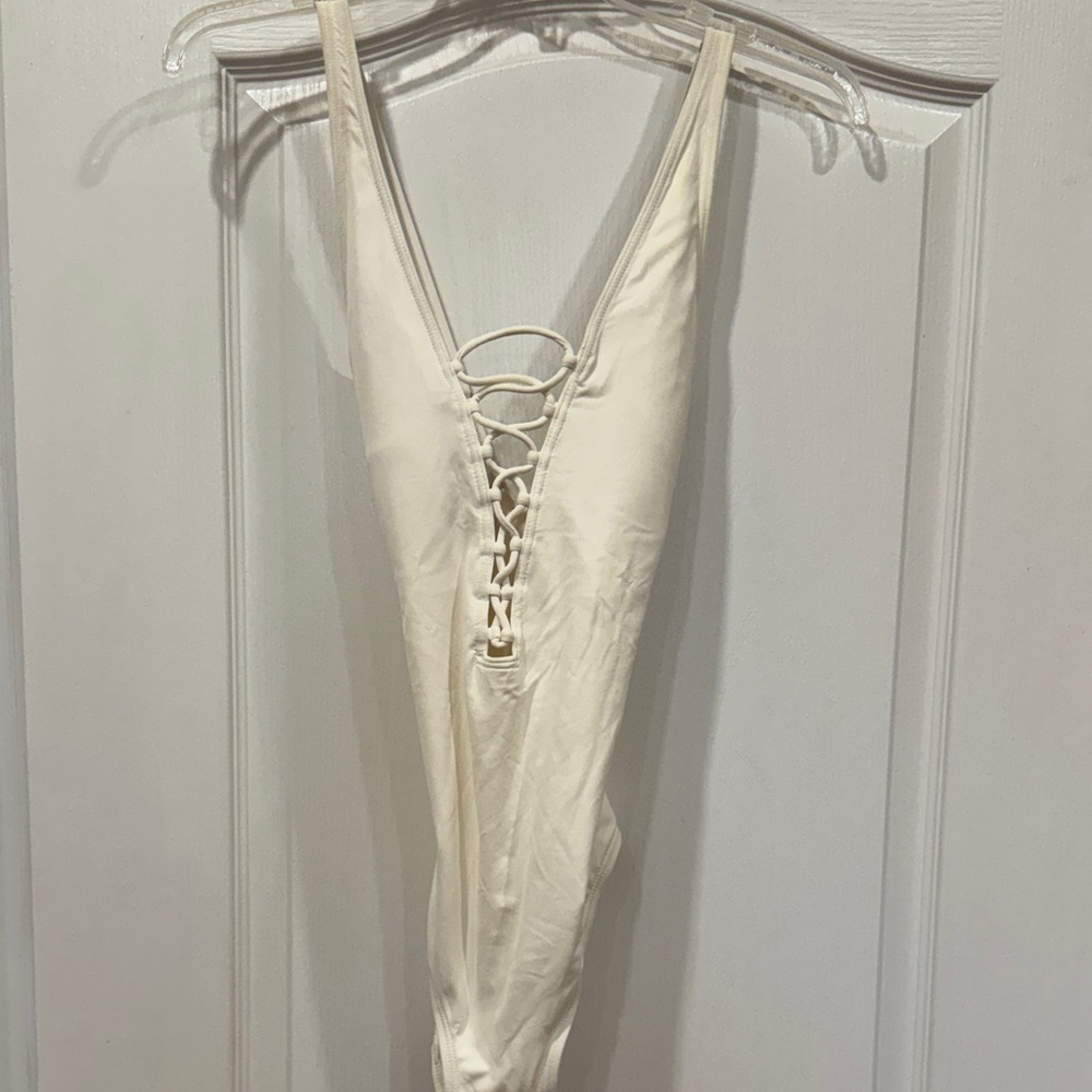 Michael Kors White Lace Up One Piece Swimsuit